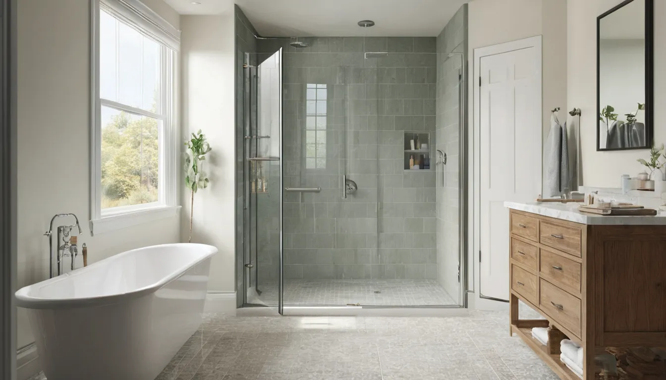 A bright accessible walk-in shower with a low entry, seat, and grab bar in a Yonkers home